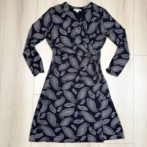 Pendleton Black Paisley‎ Print Long Sleeve Wrap Dress Women's Size M Rayon Blend